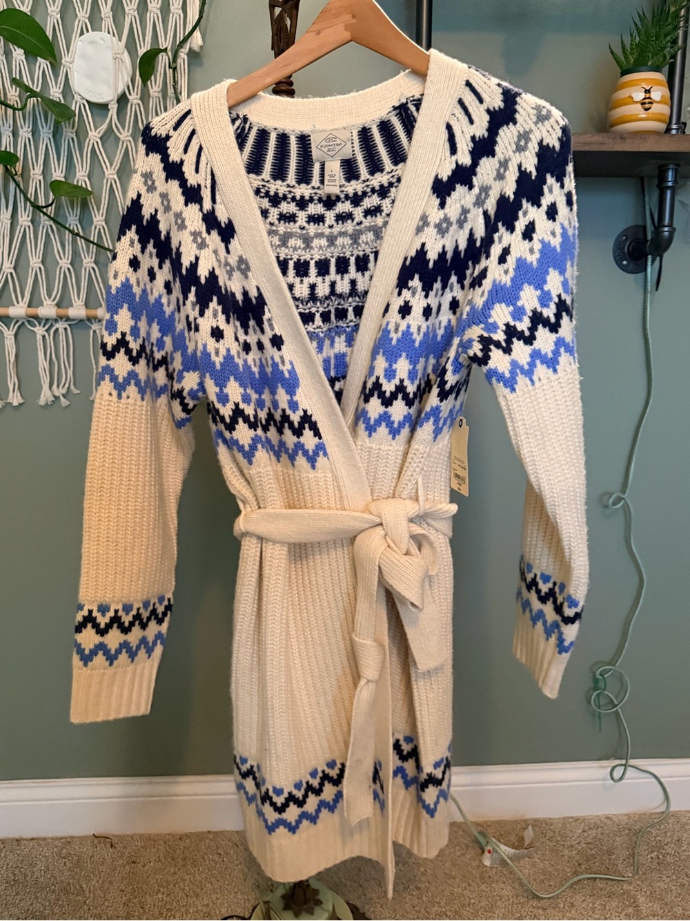 St. John’s Bay Fair Isle Belted Cardigan Sweater NWT Size L